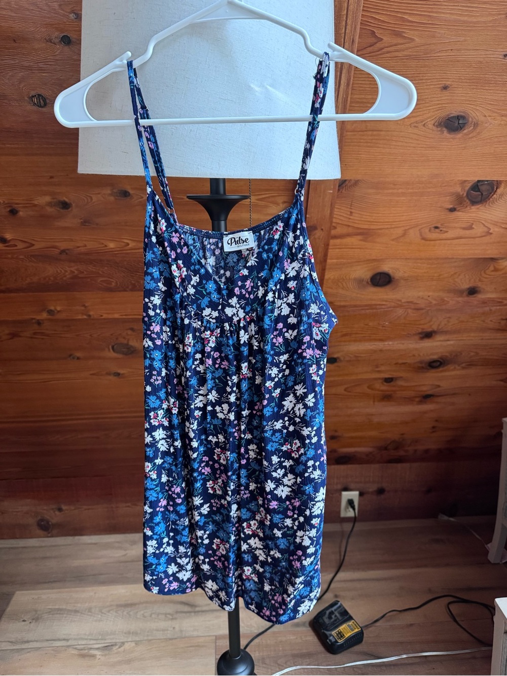 Pulse Navy Floral Tank Top with Pink & White Accents